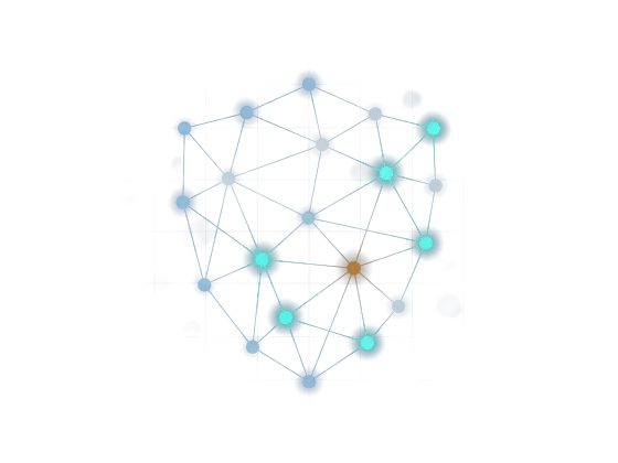 Abstract network of connected endpoints forming a security shield, representing RNITS managed cybersecurity